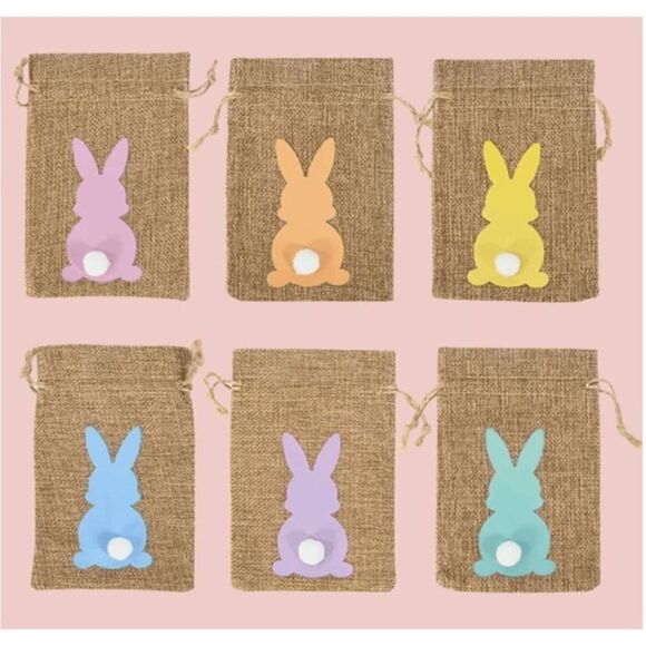 6pcs Bunny Rabbit Pompom Treat Gift Bag - Picture 3 of 5